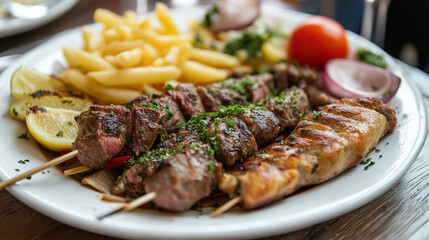 Kontosouvli is a traditional Greek dish featuring large pieces of meat, often pork, marinated in a blend of herbs and spices,