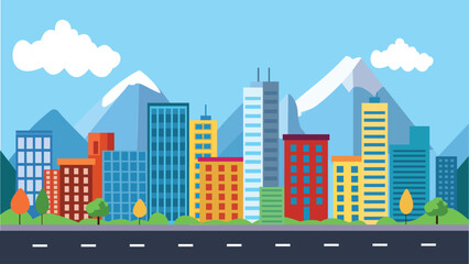 Obraz premium Street Highway in City Building Cityscape with Mountain Landscape