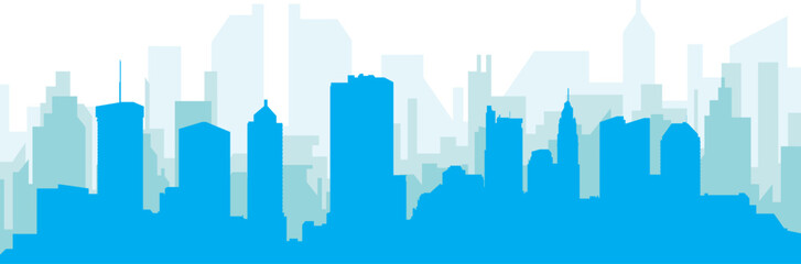 Blue panoramic city skyline poster with bluish misty transparent background buildings of COLUMBUS, UNITED STATES