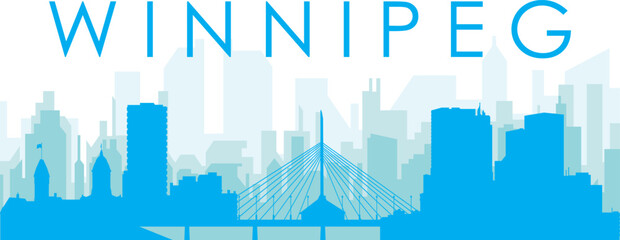 Fototapeta premium Blue panoramic city skyline poster with bluish misty transparent background buildings of WINNIPEG, CANADA