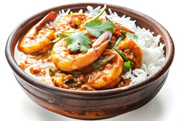 Chingri Malai Curry, Creamy Prawn Curry Cooked with Coconut Milk, Spices, with Steamed Rice