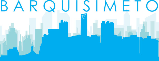 Blue panoramic city skyline poster with bluish misty transparent background buildings of BARQUISIMETO, VENEZUELA
