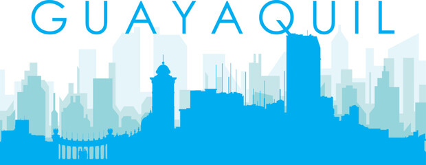 Fototapeta premium Blue panoramic city skyline poster with bluish misty transparent background buildings of GUAYAQUIL, ECUADOR