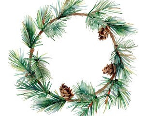 Naklejka premium Pine Wreath Artwork Watercolor - Fir Tree Branch and Cedar. Christmas Celebration Card Design