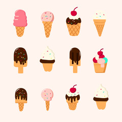 set of collection summer ice cream pastel for elements, clipart, sticker
