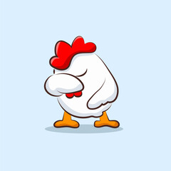 flat cute cartoon white chicken dabbing vector for elements, clipart and sticker