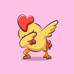 flat cute cartoon white chicken dabbing vector for elements, clipart and sticker
