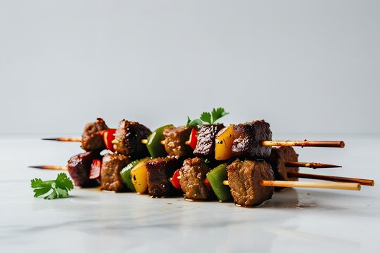 Turkish Liver Kebap Skewers Displayed Against Bright White Background for Culinary Delights
