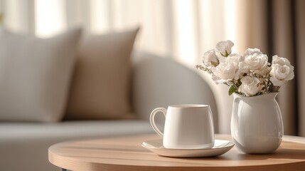 Cozy Hotel Room with Breakfast Tray and Floral Decor