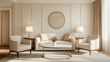 Elegant and Modern Living Room with Cozy Furniture and Artful Decor