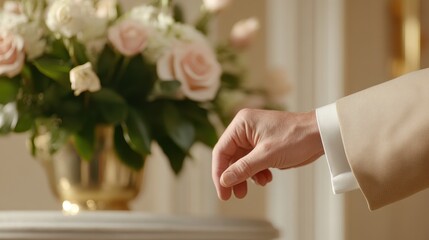 Elegant Floral Arrangement and Hotel Concierge Providing Personalized Service