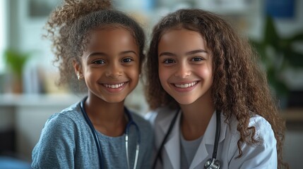 Obraz premium nurse applying continuous glucose monitor sensor to the arm of diabetic girl