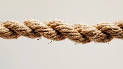 Frayed rope showing signs of tension ready to snap against a plain background highlighting fragility