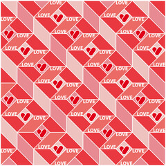 pattern with hearts. Geometric pattern in pink tones with the inscription love. For Valentine's Day cards, for the design of children's goods, gift products.