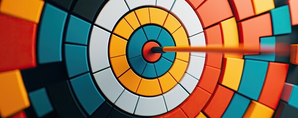 Obraz premium A vibrant target design featuring colorful concentric circles, ideal for concepts of precision, focus, and goal achievement.