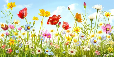 Colorful Wildflowers Blooming in a Meadow