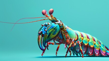 mantis shrimp isolated on blue background
