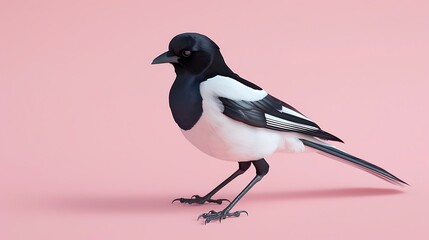 Obraz premium magpie on pink background