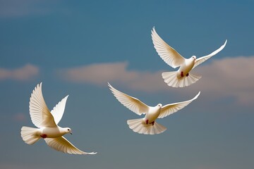 Obraz premium Stunning White Doves Soaring in a Serene Sky