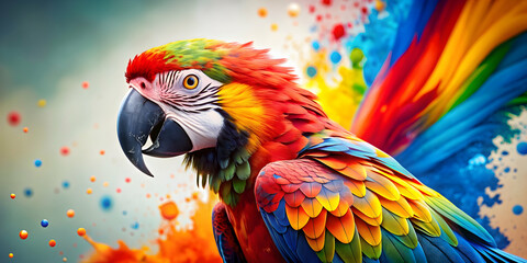 Vibrant parrot with colorful splashes of feathers, tropical bird, exotic, wildlife, vibrant colors, feathered
