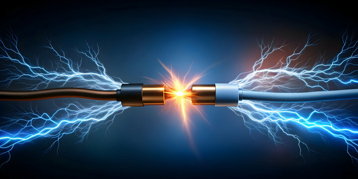 Electrical discharge between power cables, short circuit concept, electricity, spark, danger