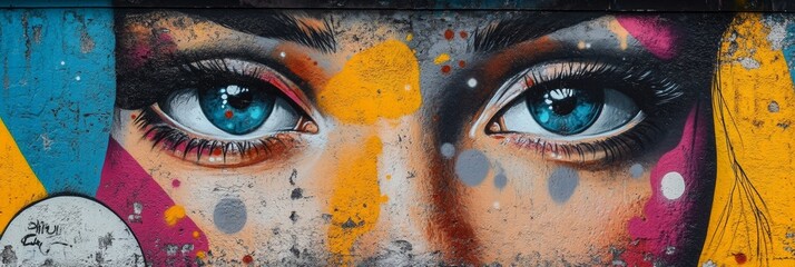 Urban Expression, vibrant street art detail, blurred city backdrop, dynamic colors, creative urban culture, artistic exploration