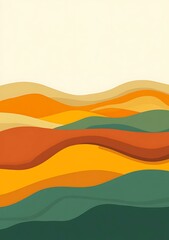 Obraz premium Abstract Landscape Illustration with Wavy Lines and Colorful Hills