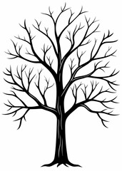 Leafless Tree Outline with Bare Branches  Silhouette Vector Illustration