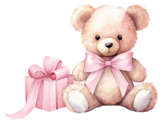 PNG Cute teddy bear gift illustration