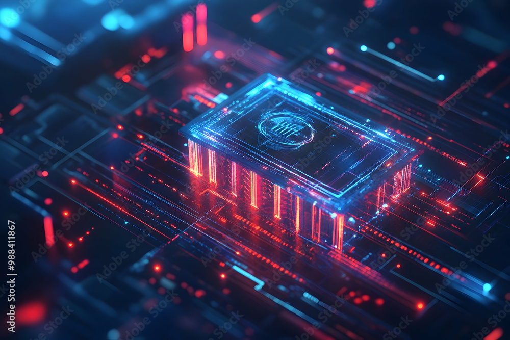 Aufkleber abstract digital background with 3d rendered glowing lines and shapes