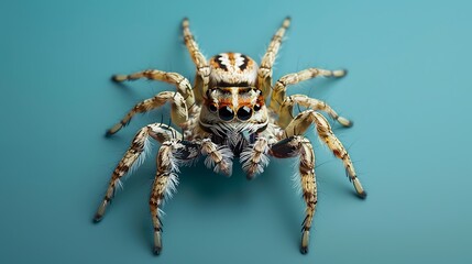 jumping spider isolated on blue background