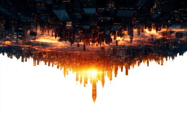 A hyper realistic movie poster for a thought-provoking science fiction film, featuring a futuristic cityscape, enigmatic characters, and intriguing plot.