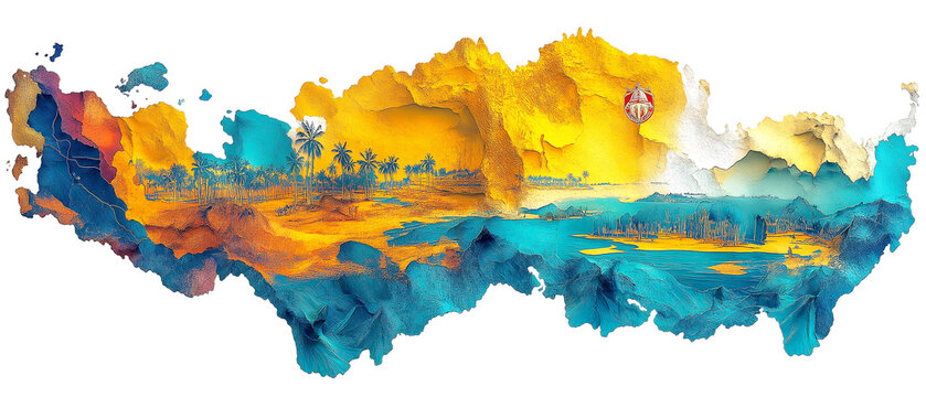 Guinea-Bissau Map with Independence Symbols isolated floating on white background