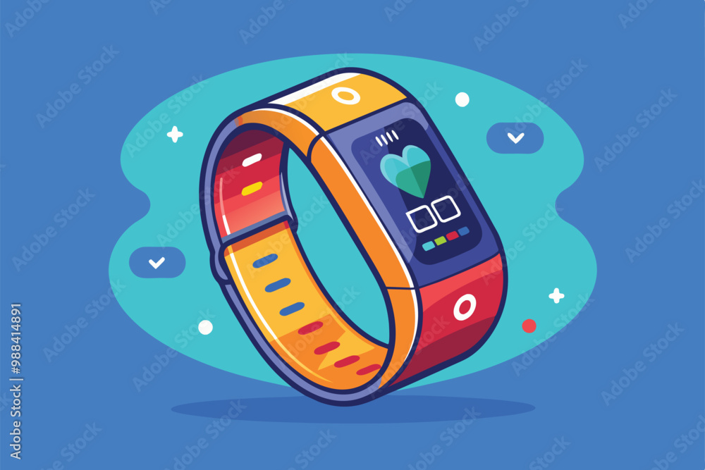 Poster a brightly colored fitness tracker showcases its custom bands and heart rate monitor, emphasizing he