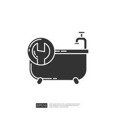 Bathtub with Wrench Icon, Plumbing and Repair Service