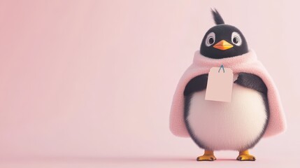 Obraz premium Cute Penguin in a Coat with a Discount Tag