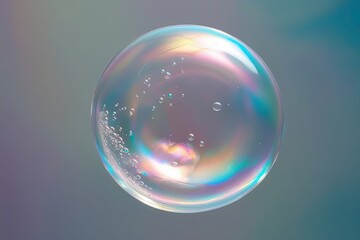 Vibrant Translucent Soap Bubble with Iridescent Hues and Sparkling Shine