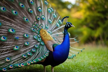 Obraz premium Stunning Peacock Portrait Displaying Natural Beauty in the Wild