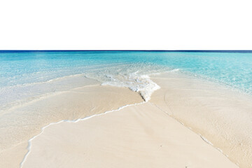 Pristine white sand beach with gentle waves and turquoise water