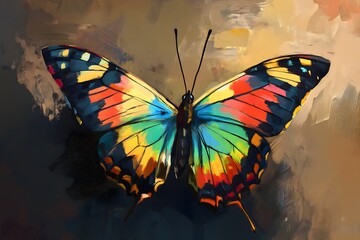 A painted illustration of a beautiful multicolored butterfly