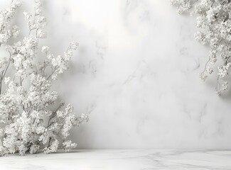 Fototapeta premium White Marble Background with Flowers