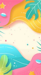 Abstract Summer Background with Tropical Leaves and Stars