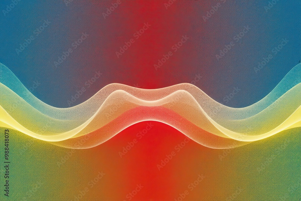 Poster vibrant grainy gradient background in blue red and yellow with abstract glowing waves and texture ef