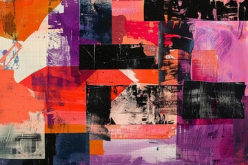 Fototapeta premium Abstract geometric collage background in red orange and purple