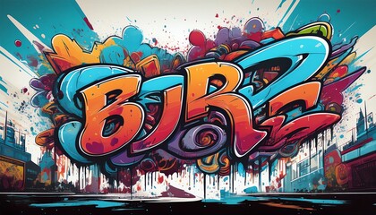 Vibrant graffiti art featuring colorful lettering and dynamic splashes, embodying urban culture and artistic expression.