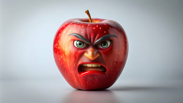 Realistic red apple with an angry human face , fruit, food, angry, emotion, expressions, anthropomorphic, face, red, organic