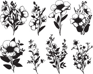 Set Flowers. Hand drawn vector illustration	