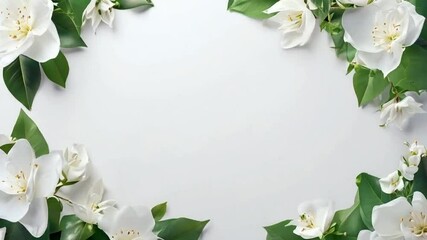 A minimalist floral arrangement with white lilies and green leaves on a light background.