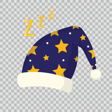 Sleeping cap icon. Hand drawn cartoon illustration of blue sleeping cap with stars vector icon for web isolated on transparent background.