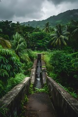 Obraz premium Jungle Landscape with Concrete Water Channel